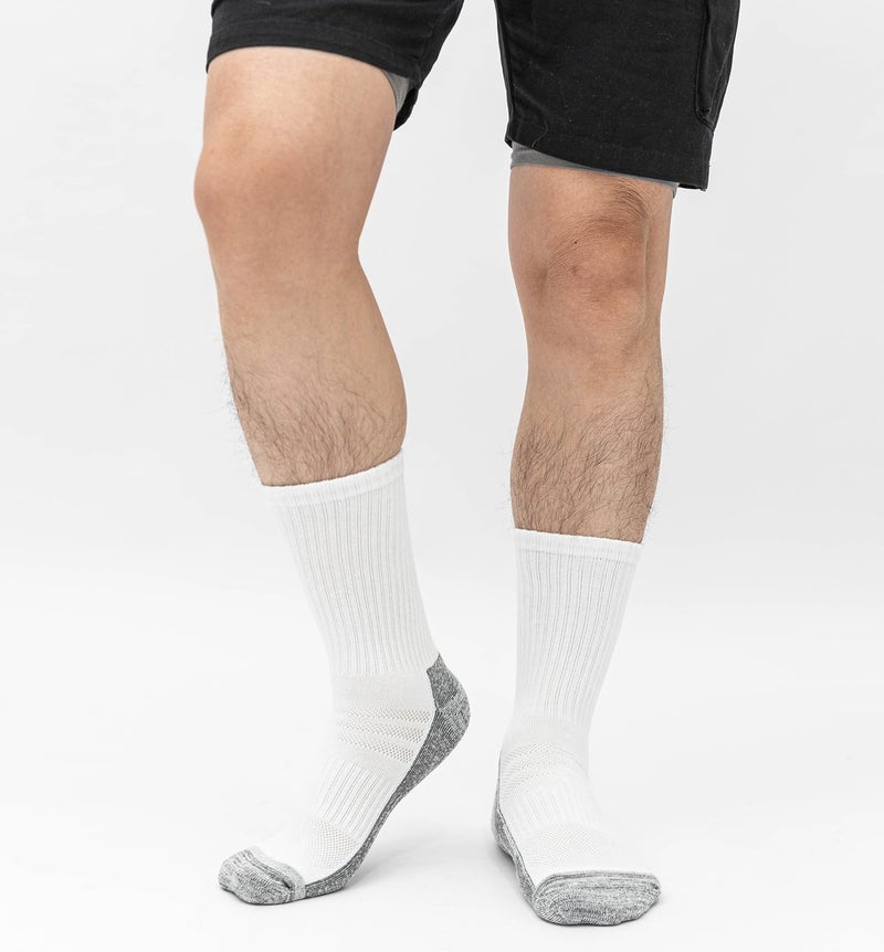 JOYNÉE 8 Pack Mens White Thick Cushioned Athletic Crew Socks – Breathable Moisture Wicking Work & Running Socks - Image 2