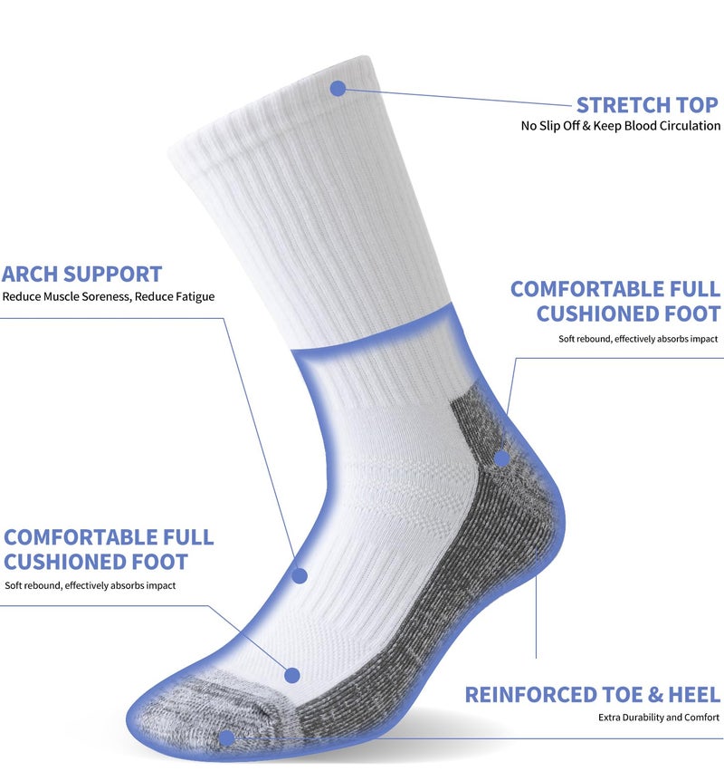 JOYNÉE 8 Pack Mens White Thick Cushioned Athletic Crew Socks – Breathable Moisture Wicking Work & Running Socks - Image 3