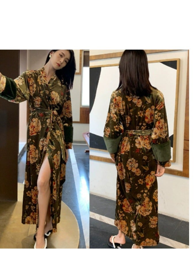 Tie Up Long Sleeved Sleeping Bathrobe Can Be Used As A Wedding Morning Gown Or Home Outfit 