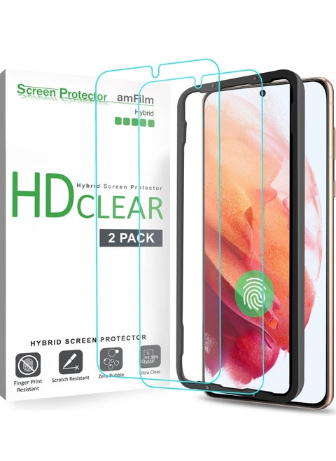 2 Pack Screen Protector For Samsung Galaxy S21 6.2 Inch Case Friendly Easy Install Hybrid Film Compatible With Fingerprint Sensor