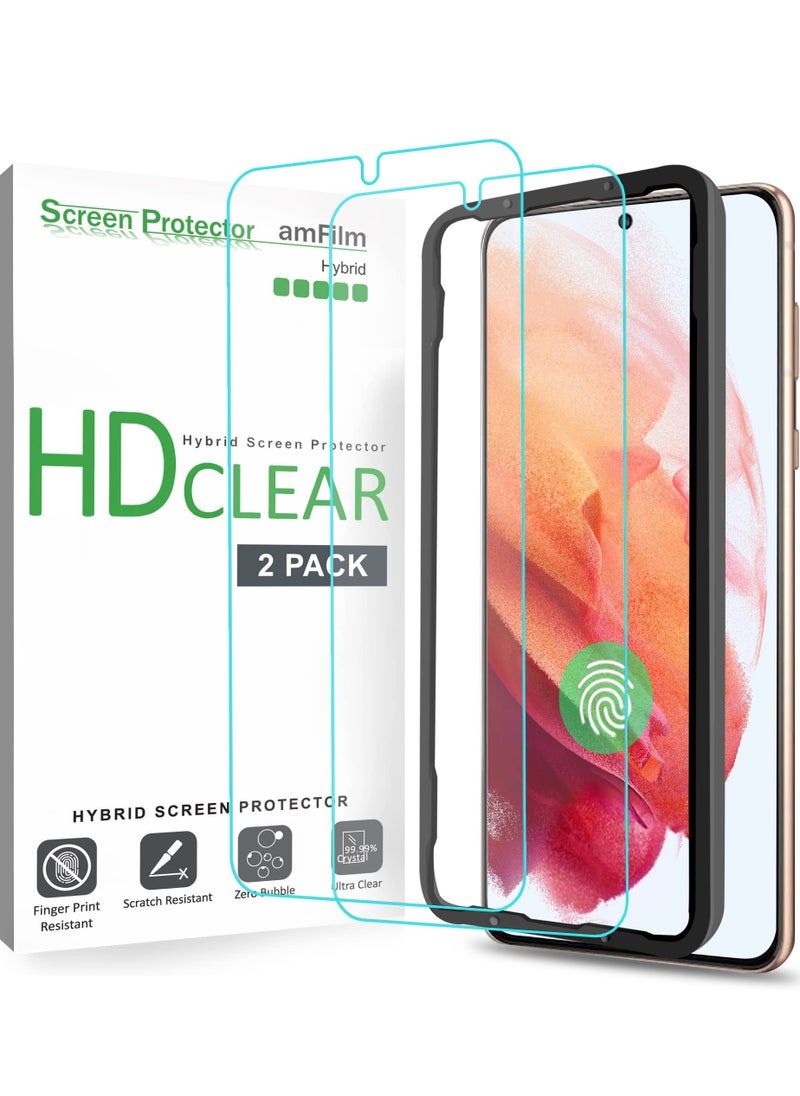 2 Pack Screen Protector For Samsung Galaxy S21 6.2 Inch Case Friendly Easy Install Hybrid Film Compatible With Fingerprint Sensor