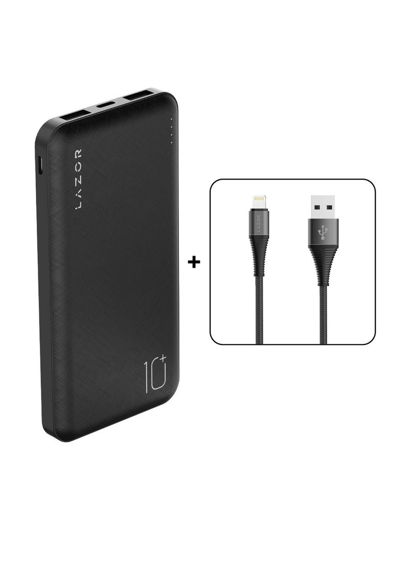 LAZOR - Lazor Boost 10 10000mAh Power Bank PB79 with Lazor Flux USB to Lightning Iphone Charging Cable CL85 - Image 1