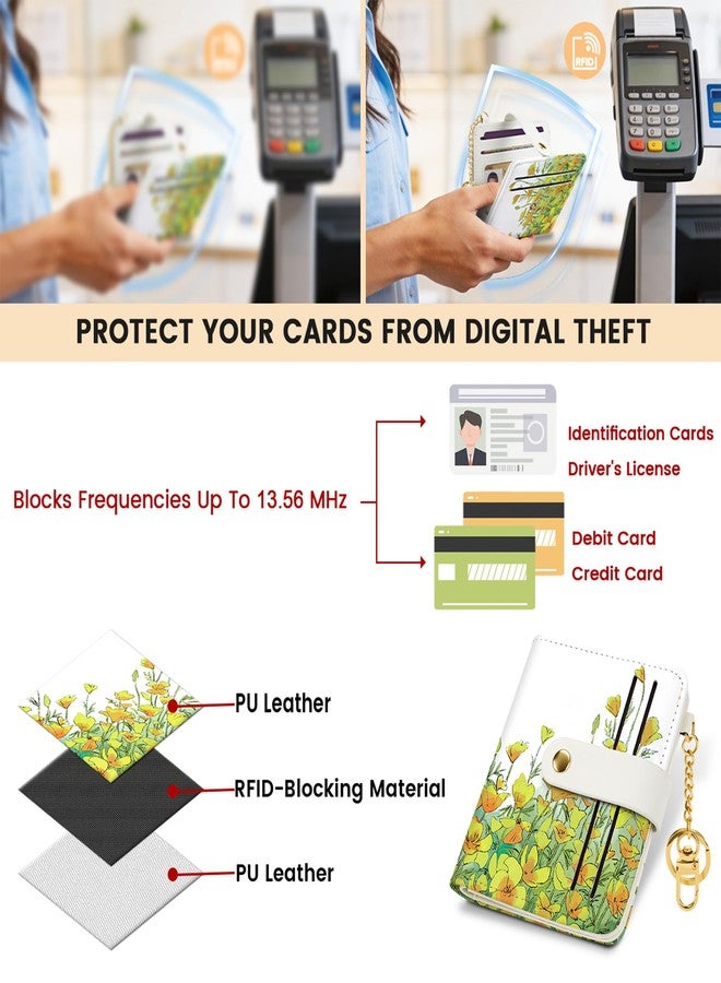 SODSAY محفظة سودساي الصغيرة النحيفة للنساء، مزودة بتقنية حجب RFID، محفظة جلدية ثنائية الطي للنساء مع جيب بسحاب للعملات المعدنية، محافظ بطاقات سفر رقيقة ولطيفة للفتيات، لون شروق الشمس الذهبي - Image 3