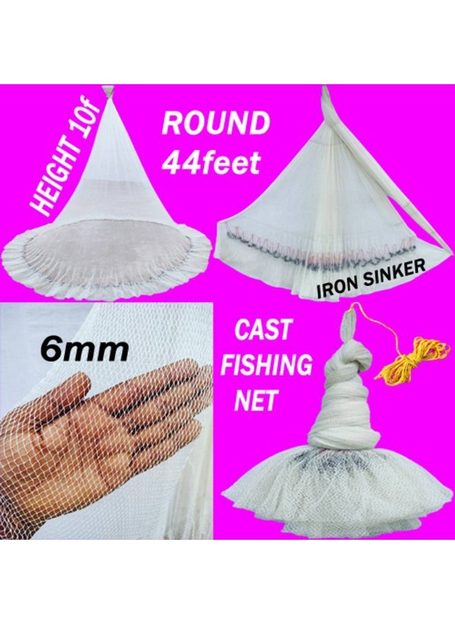 A TO Z A to Z CAST FISHING NET 6mm MESH,IRON SINKER, HEIGHT 10feet, ROUND 44feet, WEIGHT 3.5kg Fishing Net  (White)  - Image 4