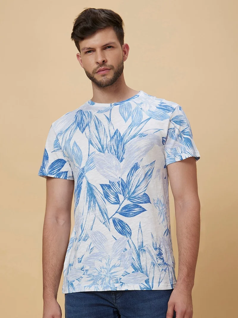 جلو باص تيشيرت قطن أبيض مطبوع للرجال من جلوبس