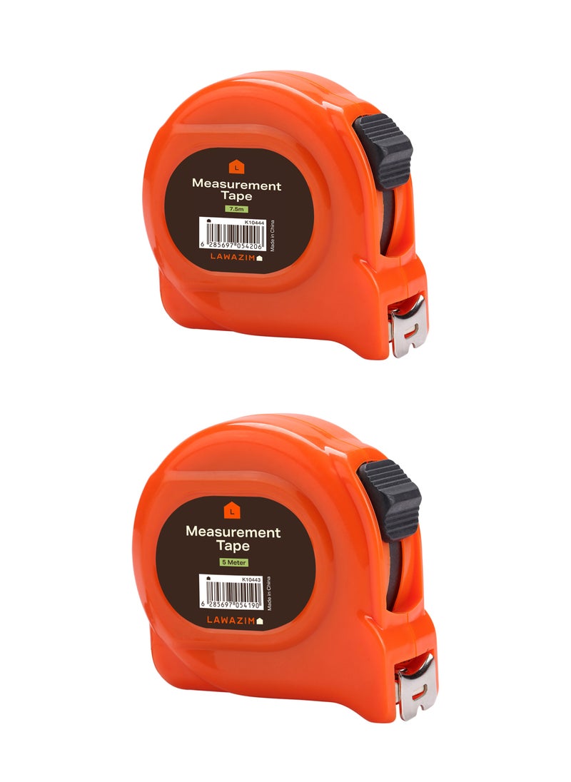 LAWAZIM Measurement Tape - 2 Piece 7.5m & 5m - Dual Unit (Feet & Meter) with Thumb Lock, Belt Clip, Easy Grip, Non-Slip Hook - Durable Measuring Tool for DIY, Construction, and Home Improvement  - Image 1