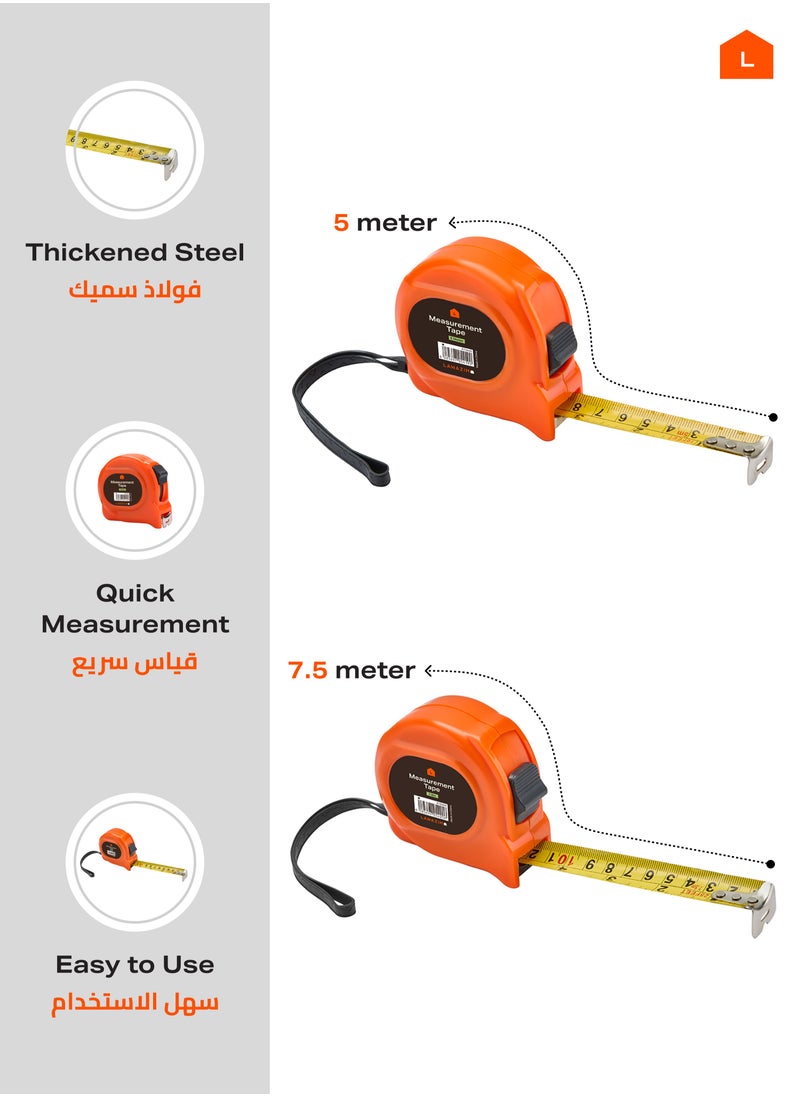 LAWAZIM Measurement Tape - 2 Piece 7.5m & 5m - Dual Unit (Feet & Meter) with Thumb Lock, Belt Clip, Easy Grip, Non-Slip Hook - Durable Measuring Tool for DIY, Construction, and Home Improvement  - Image 2