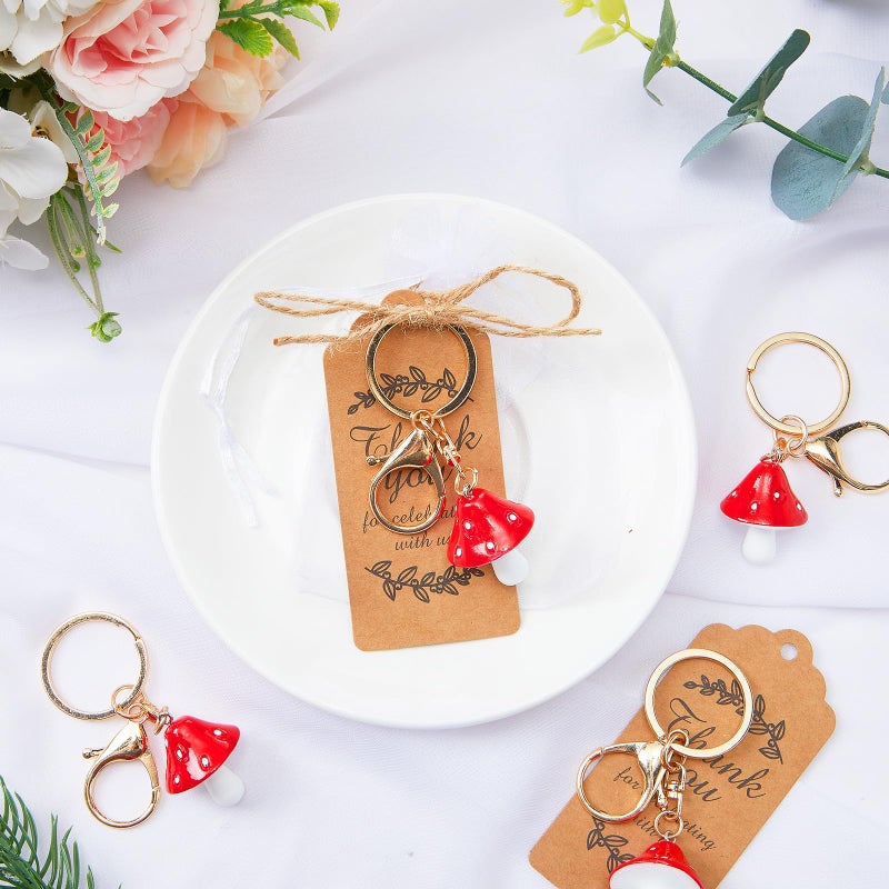 Ecation 20 Set Mushroom Keychain Party Favors Set Keyring with Kraft Tags Organza Bag for Guests Souvenir Baby Shower Wedding(Classic) - Image 4
