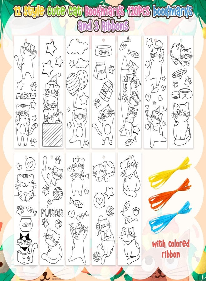 ANGOLIO Cat Coloring Bookmarks for Kids - 123Pcs DIY Blank Bookmark Set for Art Crafts, Classroom Rewards, Party Favors Creative Animal Bookmark Activity for School, Birthday Gifts, Goodie Bag Fillers - Image 3