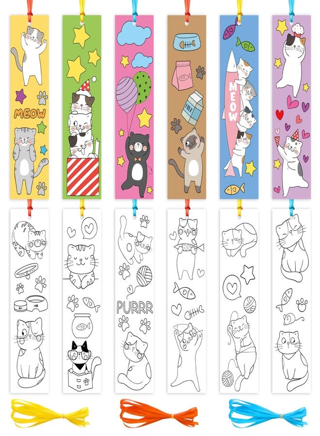 ANGOLIO Cat Coloring Bookmarks for Kids - 123Pcs DIY Blank Bookmark Set for Art Crafts, Classroom Rewards, Party Favors Creative Animal Bookmark Activity for School, Birthday Gifts, Goodie Bag Fillers - Image 1