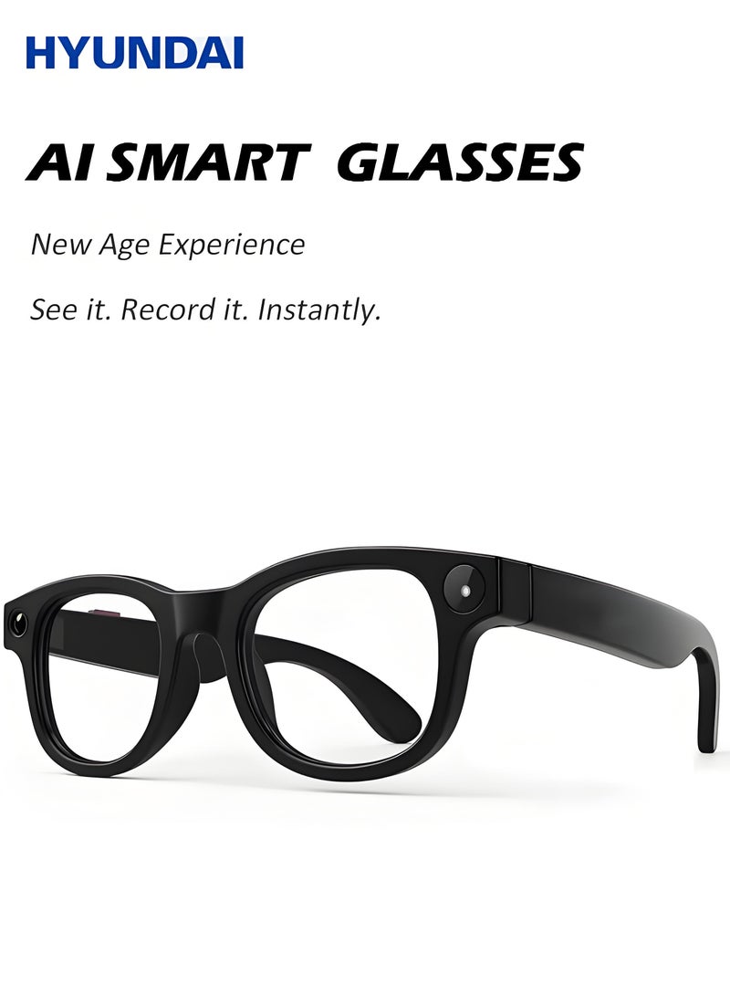 هيونداي نظارات ذكية تعمل بالذكاء الاصطناعي مع كاميرا: دردشة ومساعد الذكاء الاصطناعي، التحكم الصوتي، الترجمة الفورية، المكالمات الصوتية | مع كاميرا عالية الدقة 8 ميجا بكسل، مع وظيفة مضادة للاهتزاز، مناسبة للتصوير في أي وقت للرياضة والمشاهد الخارجية (أسود) - Image 1