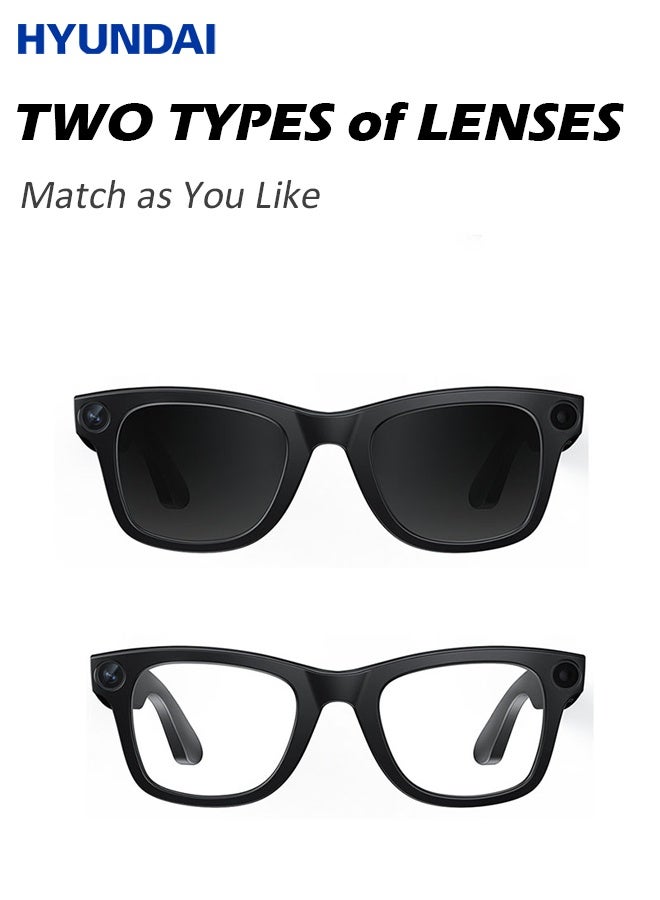 هيونداي نظارات ذكية تعمل بالذكاء الاصطناعي مع كاميرا: دردشة ومساعد الذكاء الاصطناعي، التحكم الصوتي، الترجمة الفورية، المكالمات الصوتية | مع كاميرا عالية الدقة 8 ميجا بكسل، مع وظيفة مضادة للاهتزاز، مناسبة للتصوير في أي وقت للرياضة والمشاهد الخارجية (أسود) - Image 3