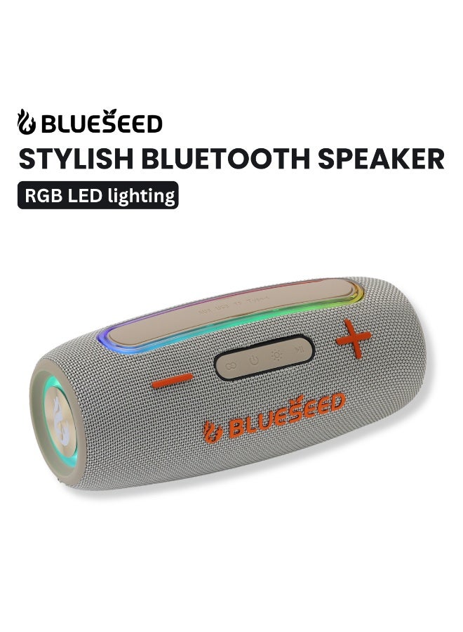 BLUESEED مكبر صوت بلوتوث BLUESEED BS-312، مكبر صوت لاسلكي محمول بلوتوث 5.3 مع أضواء LED RGB، بطارية 3000 مللي أمبير، مدى 10 أمتار، وقت تشغيل 3-4 ساعات، تقنية شريحة جيري، رمادي - Image 1