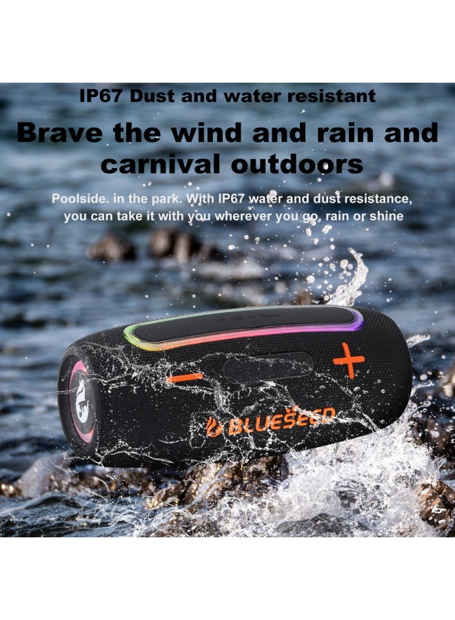 BLUESEED مكبر صوت بلوتوث BLUESEED BS-312، مكبر صوت لاسلكي محمول بلوتوث 5.3 مع أضواء LED RGB، بطارية 3000 مللي أمبير، مدى 10 أمتار، وقت تشغيل 3-4 ساعات، تقنية شريحة جيري، رمادي - Image 3