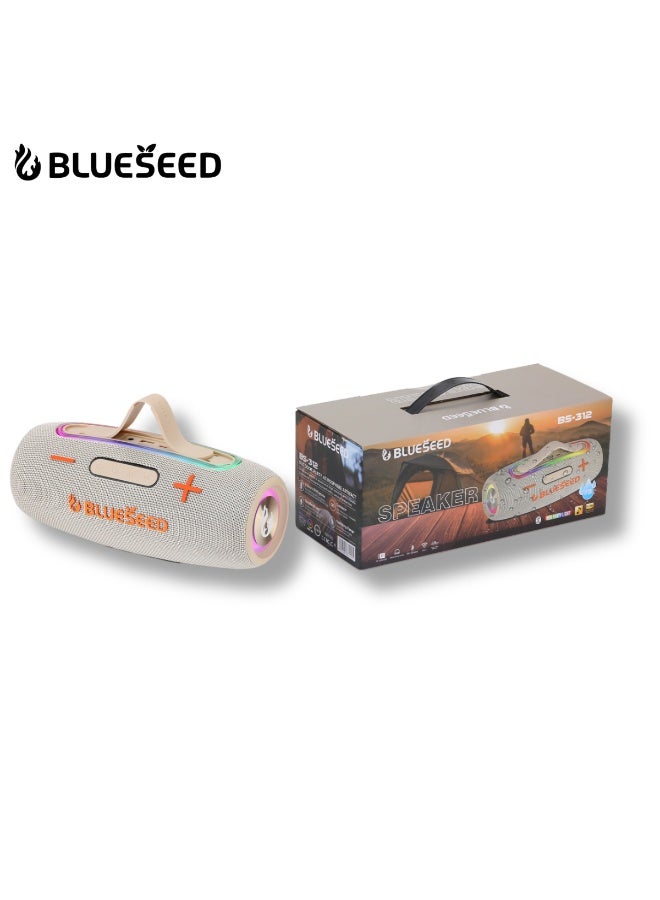 BLUESEED مكبر صوت بلوتوث BLUESEED BS-312، مكبر صوت لاسلكي محمول بلوتوث 5.3 مع أضواء LED RGB، بطارية 3000 مللي أمبير، مدى 10 أمتار، وقت تشغيل 3-4 ساعات، تقنية شريحة جيري، رمادي - Image 2