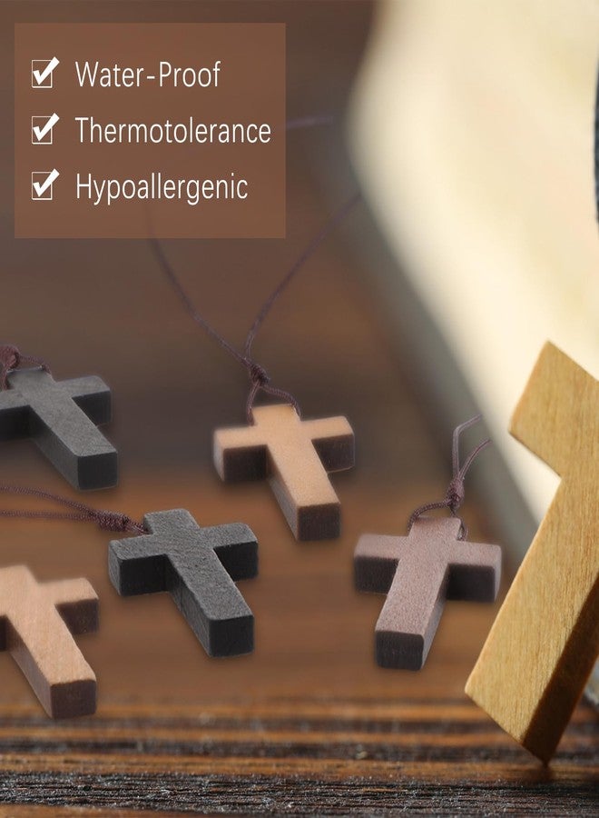 Ecation 24 Pcs Wood Cross Necklace Bulk for Bible Verse Party Favor 3 Color Wood Cross Pendant Necklace Wooden Crucifix on Cord Christian Gifts - Image 4