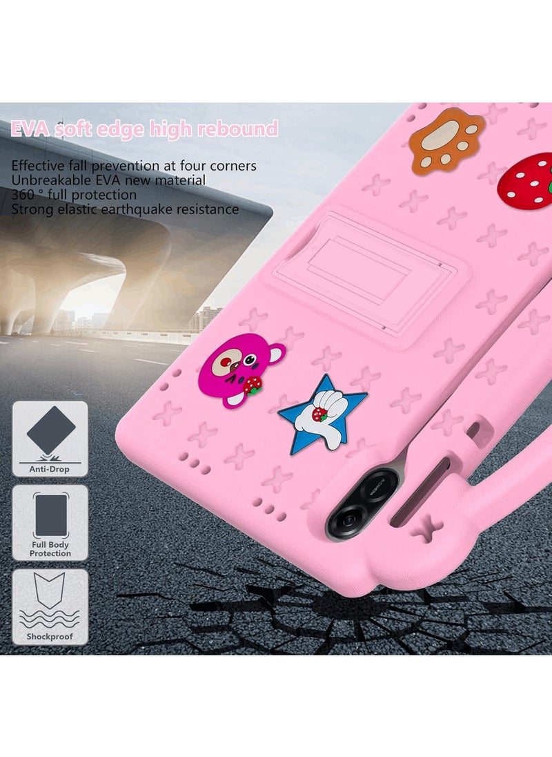 Kid Case Compatible with Honor Pad X9 11.5 Inch, DIY Accessories for Kids, Shockproof Case with Pencil Holder, Shoulder Strap and Handle Stand (Pink)
