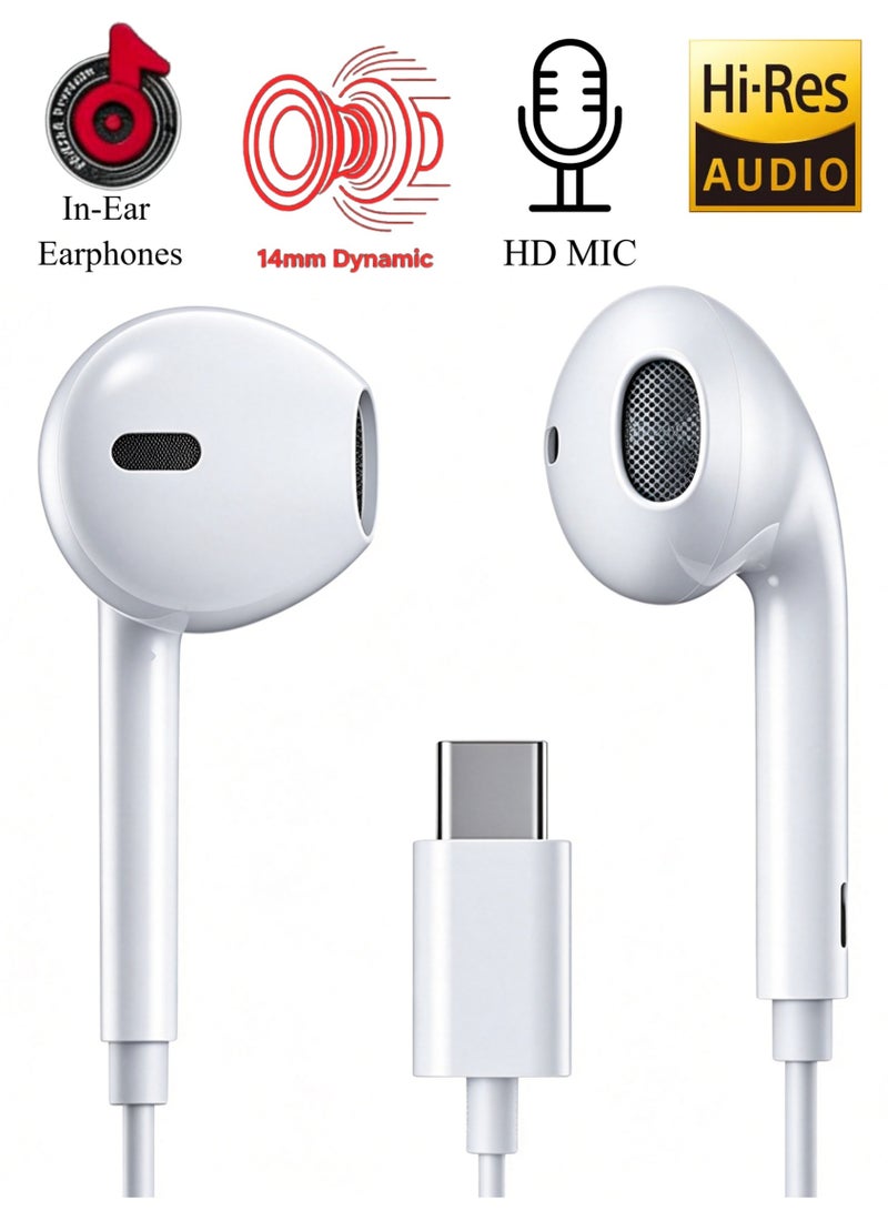 WEKOME 14MM Dynamic driver Type-C Wired Earphones with Microphone and In-line Control, Half In-Ear HiFi Sound Wired Headphones for Smartphones and Laptops - Image 1