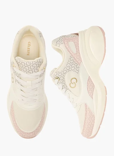 Celeste Women's Monogram Print Sneakers with Lace-Up Closure