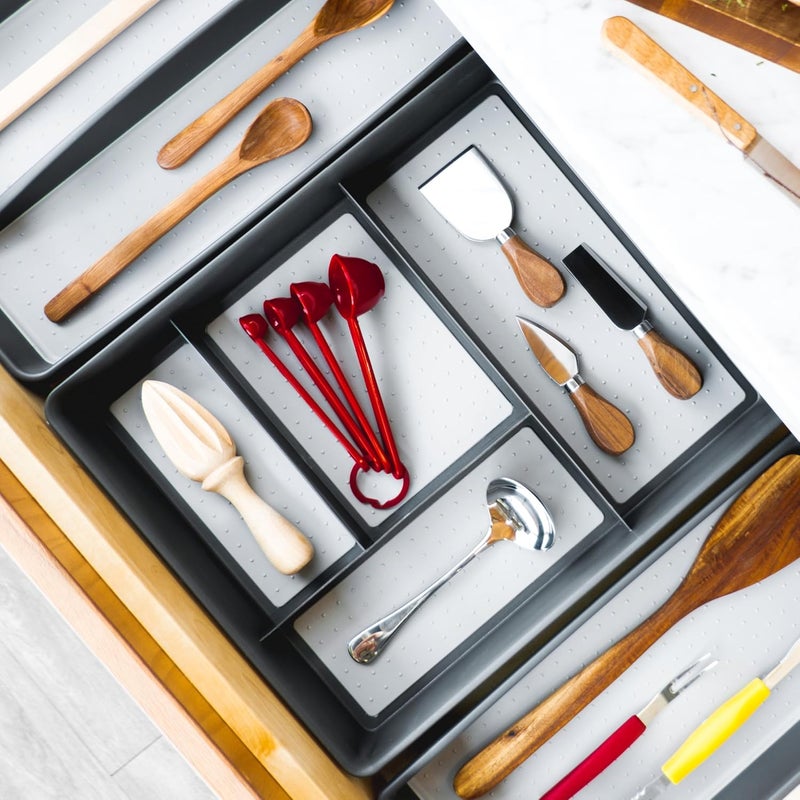 Made Smart 4 Compartment Drawer Organizer, Multi Purpose Storage for Utensils, Office Tools, Cords, & Small Household Items, Tech Accessories, Arts & Crafts Supplies, Non Slip Lining, Granite - Image 5