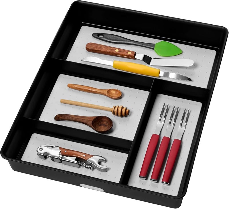 Made Smart 4 Compartment Drawer Organizer, Multi Purpose Storage for Utensils, Office Tools, Cords, & Small Household Items, Tech Accessories, Arts & Crafts Supplies, Non Slip Lining, Granite - Image 1