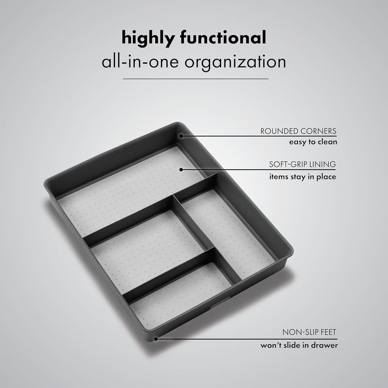 Made Smart 4 Compartment Drawer Organizer, Multi Purpose Storage for Utensils, Office Tools, Cords, & Small Household Items, Tech Accessories, Arts & Crafts Supplies, Non Slip Lining, Granite - Image 2