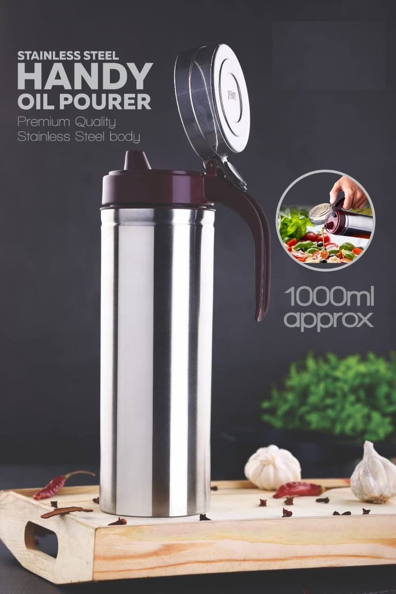 Foliam Stainless Steel Nozzle Oil Dispenser Oil Pourer Oil Container Oil Can Oil Bottle with Handle 1000 ml - Image 4
