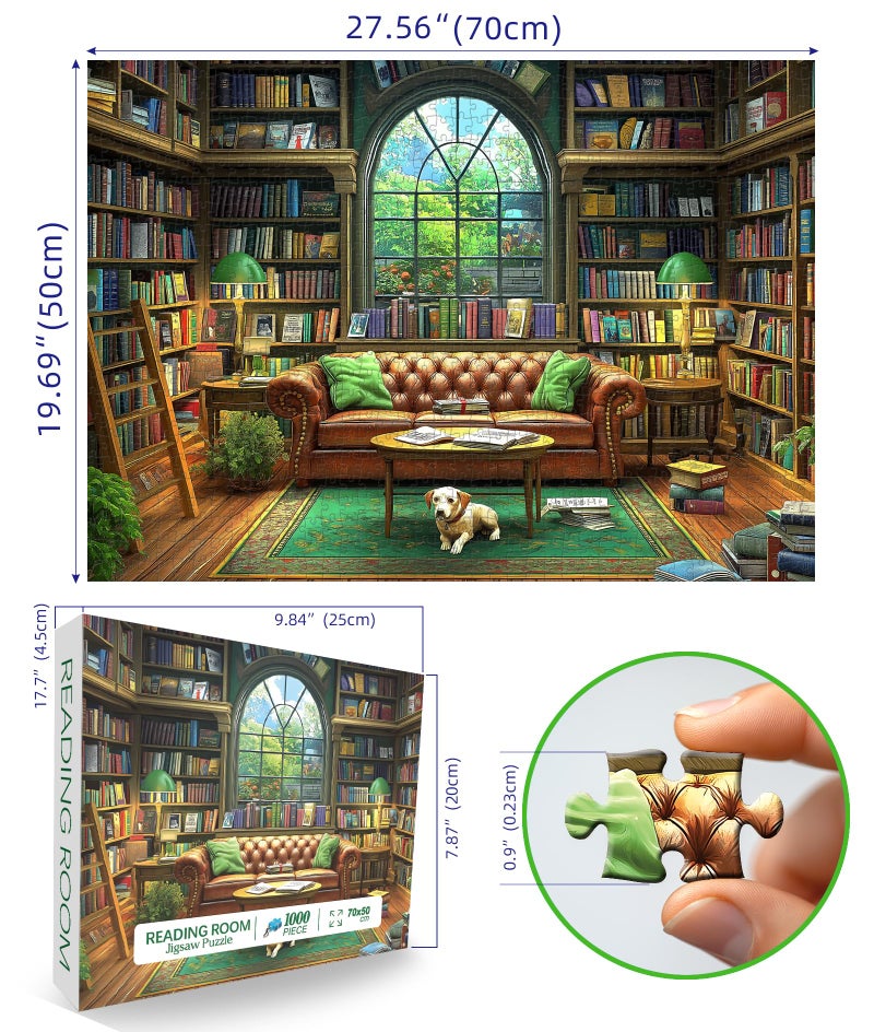 Blueforest Reading Room 1000 Piece Puzzle for Adults Unique Book Room Puzzles for Adults 1000 Pieces Library Bookshelf Jigsaw Puzzles 1000 Pieces Family Challenging Puzzle (27.5"x19.6") - Image 2