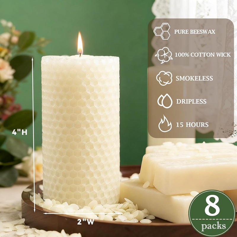 MOSROAD 8 Packs White Hand-Rolled Beeswax Candles, 2x4 Inch White Honeycomb Pillar Candle, 15 Hour Burn Time Ivory Handcrafted Bees Wax Candles for Gift Choice, Candle Lovers, Home Decor - Image 3
