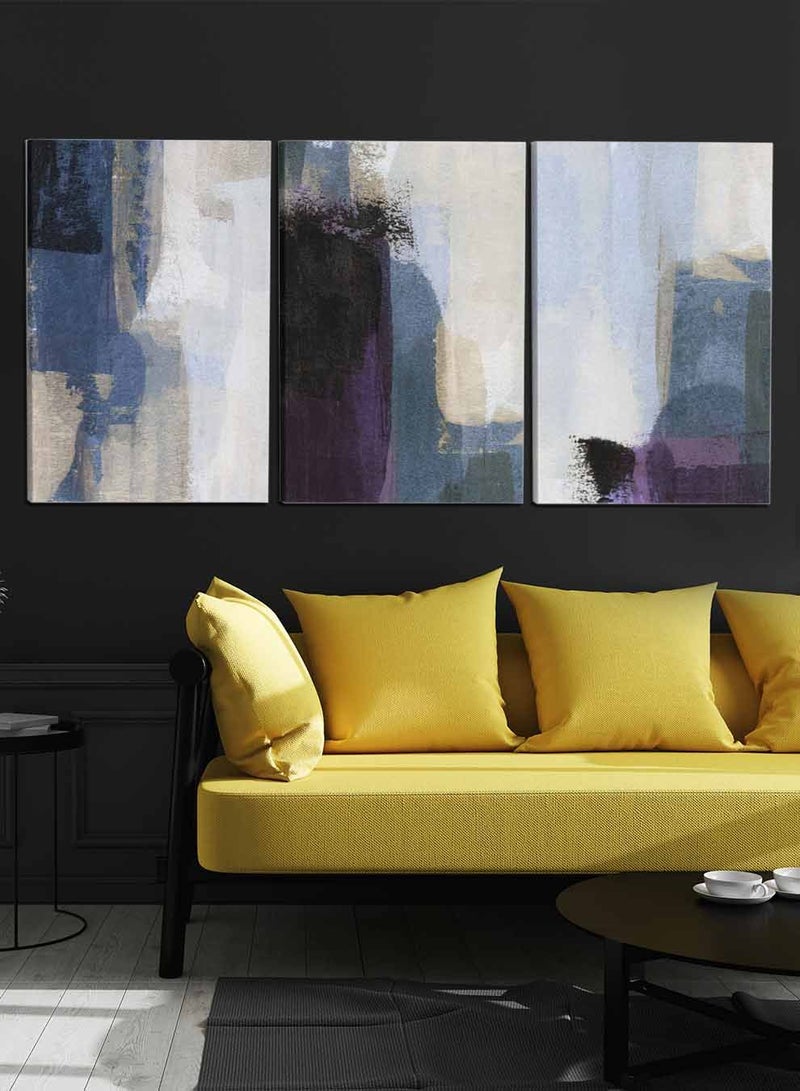 لوحة طقم من ٣ لوحات كانفاس على إطار خشبي، تصميم رسم تجريدي ملون، للمنزل، غرفة المعيشة، المكتب، الديكور - Image 1