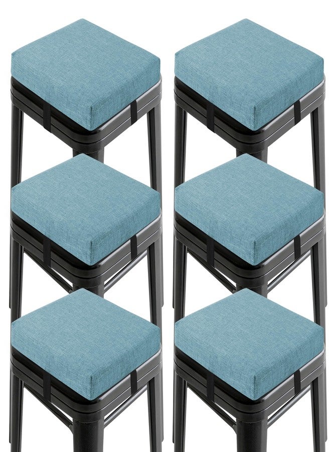 OVOV Set of 6 Bar Stool Cushions Square Non-Slip Cushions for Bar Stools with Ties Small Seat Pads with Washable Cover 12" x 12" (Light Blue) - Image 1