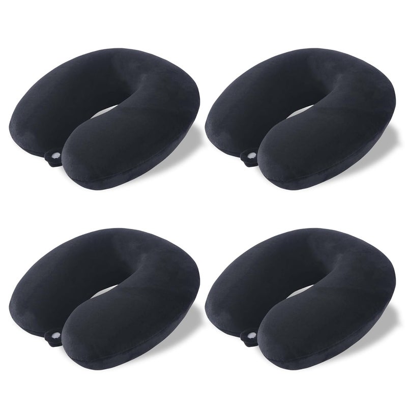 Kuber Industries Kuber Industries Pack of 4 UShaped Memory Foam Neck Pillow for Flight Travel Train with Press Button Portable Travelling Pillow Ideal for Long Journey Relaxation JR1BLK Black  - Image 1
