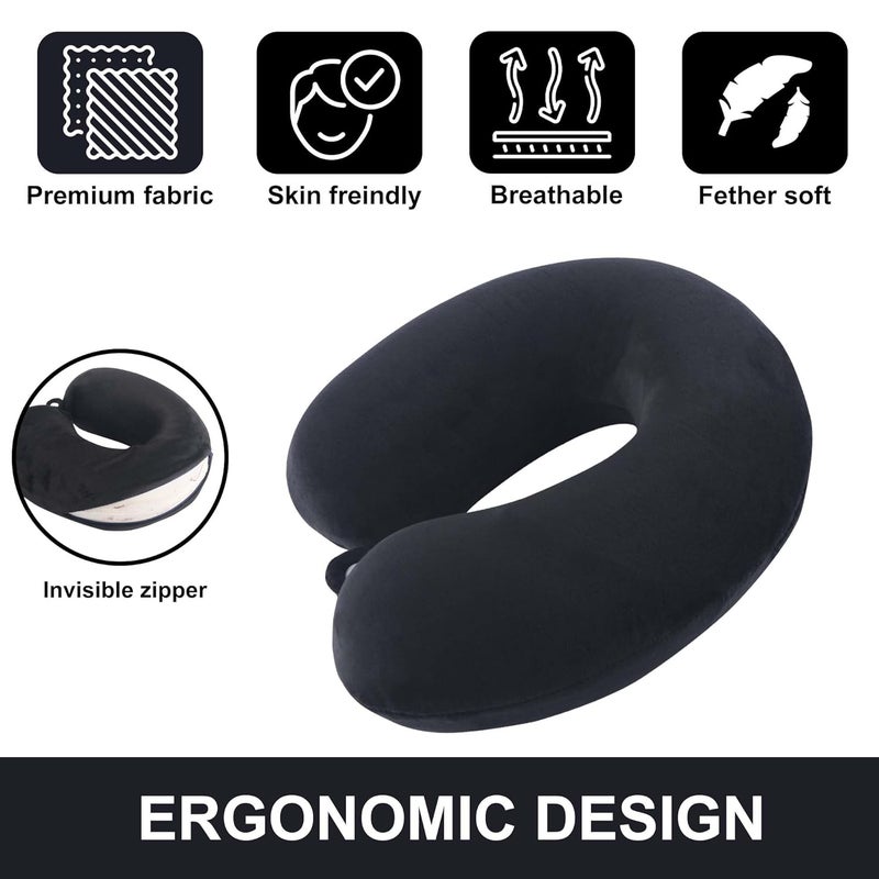 Kuber Industries Kuber Industries Pack of 4 UShaped Memory Foam Neck Pillow for Flight Travel Train with Press Button Portable Travelling Pillow Ideal for Long Journey Relaxation JR1BLK Black  - Image 4