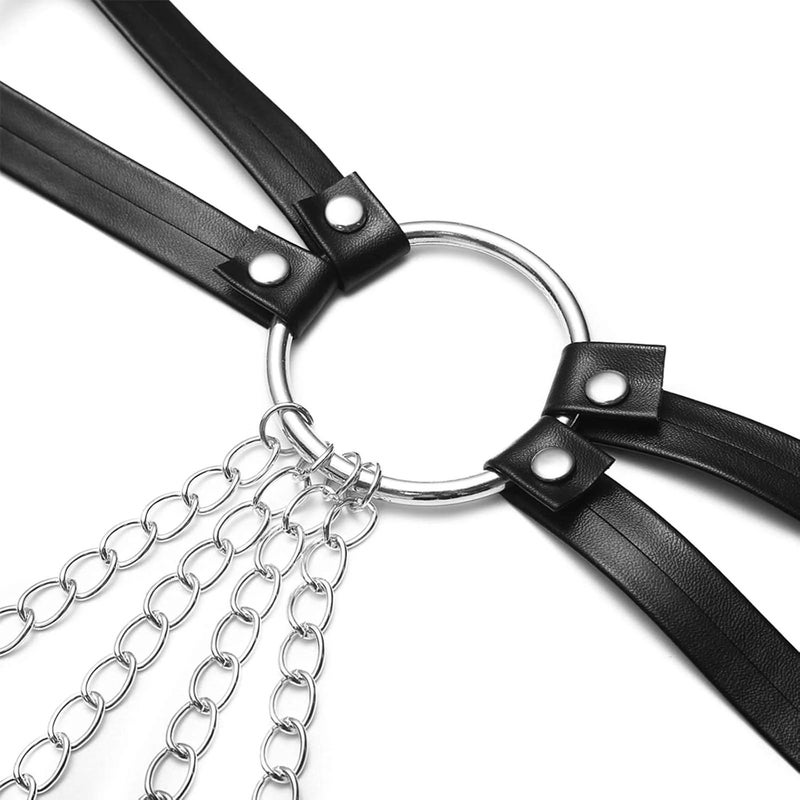 REETAN Rave Waist Chain Belt Punk Black Leather Body Accessories for Women - Image 5