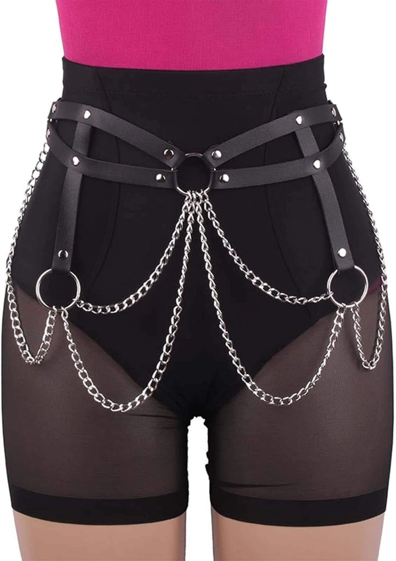 REETAN Rave Waist Chain Belt Punk Black Leather Body Accessories for Women - Image 4