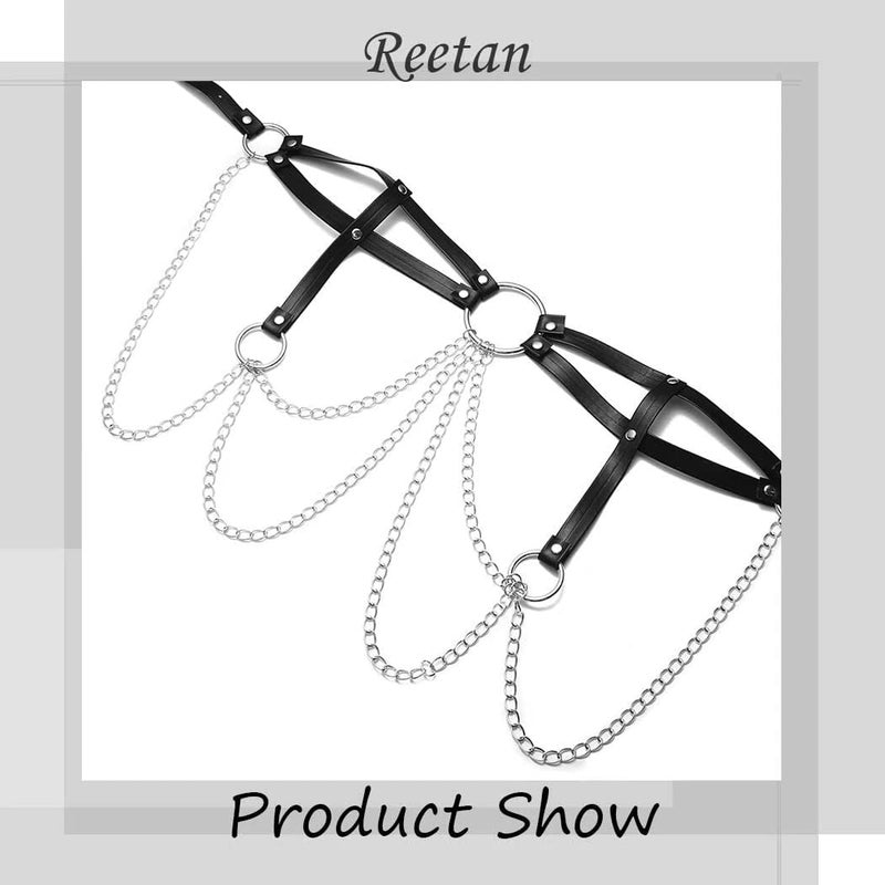REETAN Rave Waist Chain Belt Punk Black Leather Body Accessories for Women - Image 2