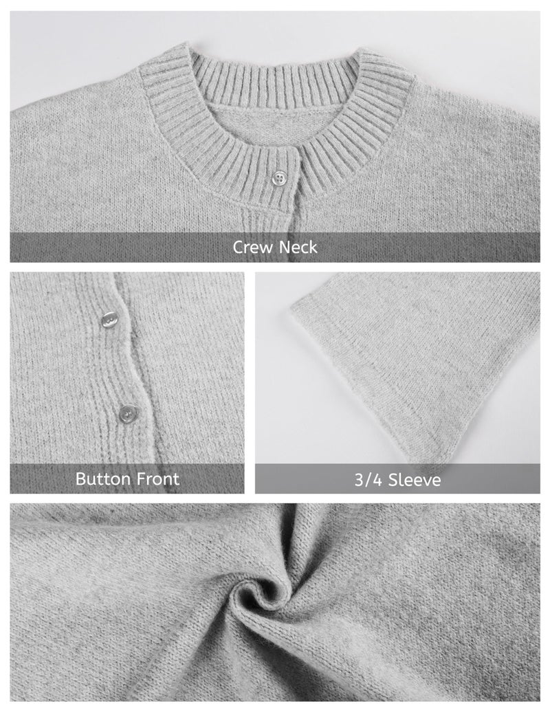 Springrain Cardigan Sweaters for Women Lightweight Knit Cropped Cardigan Button Up Solid Knitwear(LightGrey-L) - Image 4