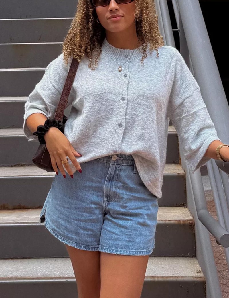 Springrain Cardigan Sweaters for Women Lightweight Knit Cropped Cardigan Button Up Solid Knitwear(LightGrey-L) - Image 2