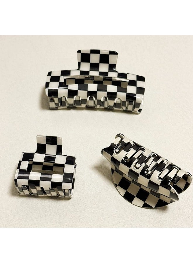Bmobuo 3Pcs Checkered Claw Clip Vintage Checkered Hair Clip Y2K Hair Barrettes For Women Girls Hair Claw Clips For Thick Thin Hair Aesthetic Hair Accessories For Women Girls - Image 3