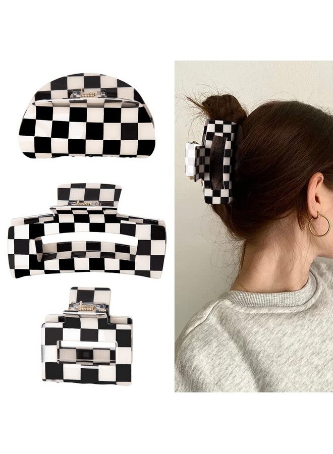 Bmobuo 3Pcs Checkered Claw Clip Vintage Checkered Hair Clip Y2K Hair Barrettes For Women Girls Hair Claw Clips For Thick Thin Hair Aesthetic Hair Accessories For Women Girls - Image 2