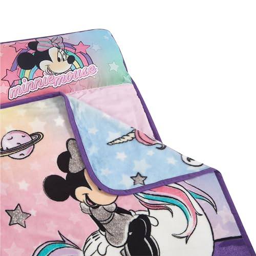 Idea Nuova Disney Minnie Mouse Toddler Nap Mat with Built-in Pillow,Super Soft Quilted Sleeping Mat for Kids,26" x 46",All-in-One Roll-Up Design,Multicolor - Image 4