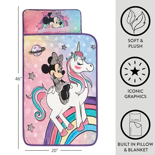 Idea Nuova Disney Minnie Mouse Toddler Nap Mat with Built-in Pillow,Super Soft Quilted Sleeping Mat for Kids,26" x 46",All-in-One Roll-Up Design,Multicolor - Image 2