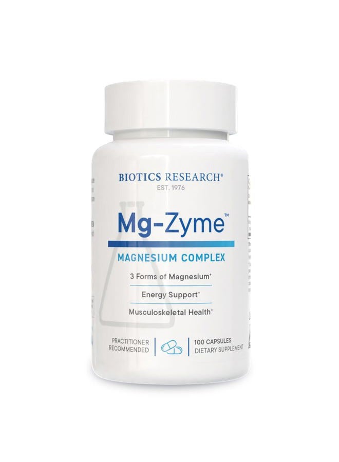 BIOTICS Mg-Zyme™ Triple Magnesium Complex 100 mg- Magnesium Glycinate, Gluconate, Aspartate Chelated Supplement, High Absorption, Support Sleep, Energy, Cardiovascular Health–100 Capsules - Image 1