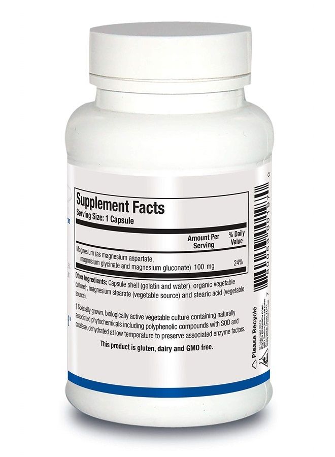 BIOTICS Mg-Zyme™ Triple Magnesium Complex 100 mg- Magnesium Glycinate, Gluconate, Aspartate Chelated Supplement, High Absorption, Support Sleep, Energy, Cardiovascular Health–100 Capsules - Image 2