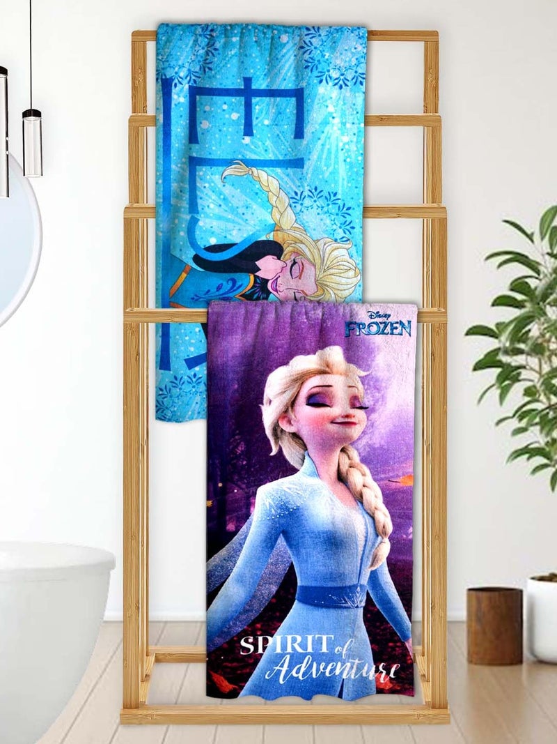 Athom Living Disney Frozen Elsa Themed Kids Bath Towel, 60x120cm, 350 GSM, Soft & Absorbent, Multicolor, Perfect for Boys and Girls, Pack of 2 - Image 1
