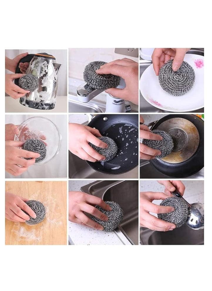 Spaceshoop Kitchen Stainless Steel Sponges Scourer Set for Uncoated Cookware,Pot Brush,Stovetops,Grill,Removing Tough Dirt  - Image 2