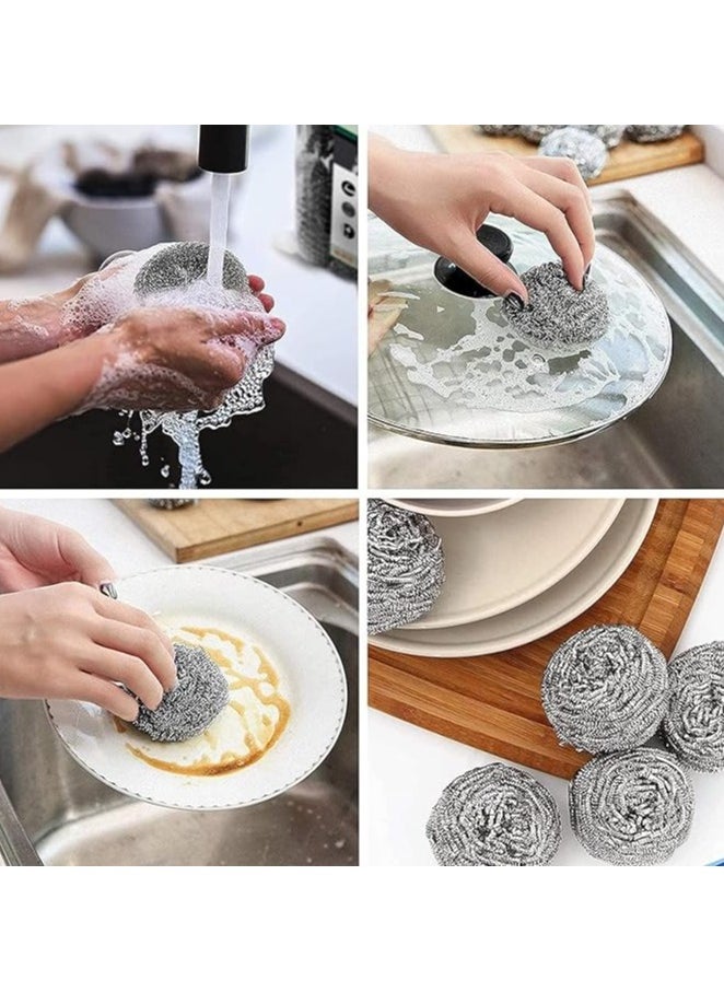 Spaceshoop Kitchen Stainless Steel Sponges Scourer Set for Uncoated Cookware,Pot Brush,Stovetops,Grill,Removing Tough Dirt  - Image 4