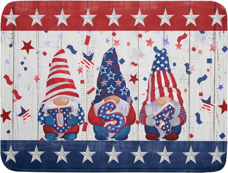 Giwawa 4th of July Gnomes Dish Drying Mat 18x24 inch Patriotic Elf Usa Stars Dish Drainer Mats Independece Day Large Microfiber Dish Drying Pad for Kitchen Countertop Holiday Decor - Image 1
