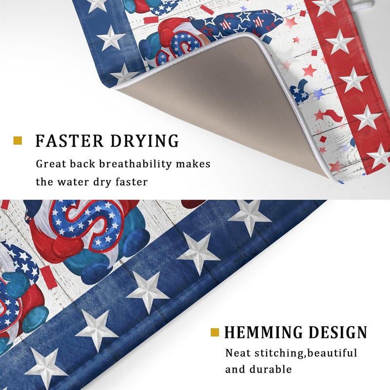 Giwawa 4th of July Gnomes Dish Drying Mat 18x24 inch Patriotic Elf Usa Stars Dish Drainer Mats Independece Day Large Microfiber Dish Drying Pad for Kitchen Countertop Holiday Decor - Image 3