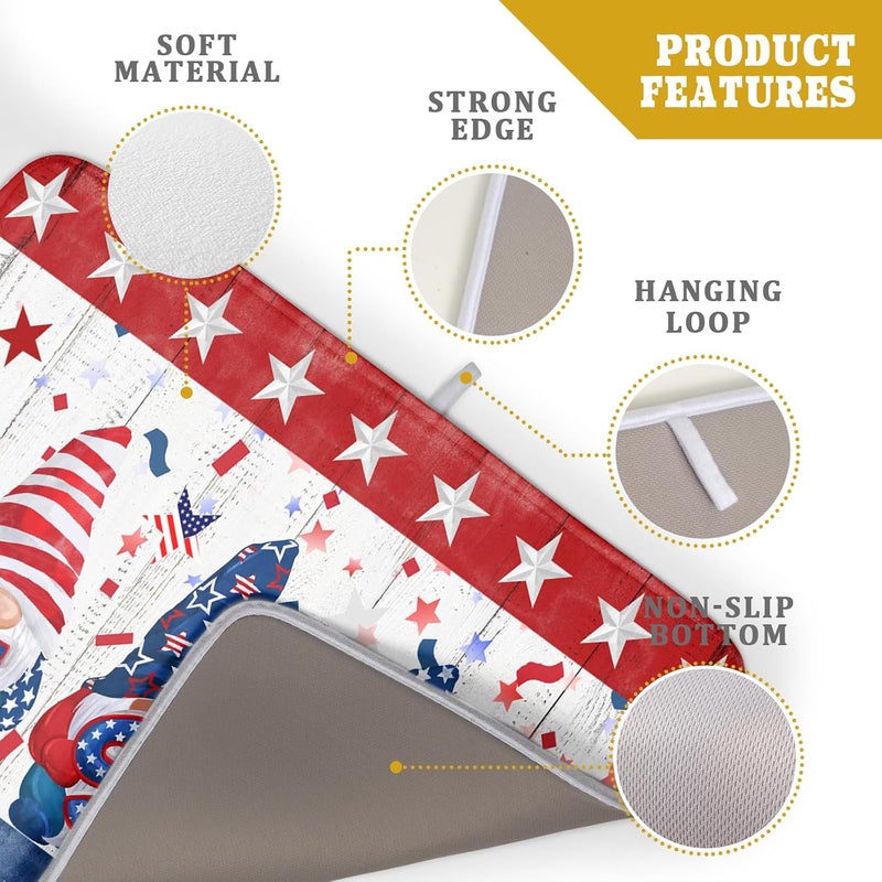 Giwawa 4th of July Gnomes Dish Drying Mat 18x24 inch Patriotic Elf Usa Stars Dish Drainer Mats Independece Day Large Microfiber Dish Drying Pad for Kitchen Countertop Holiday Decor - Image 4